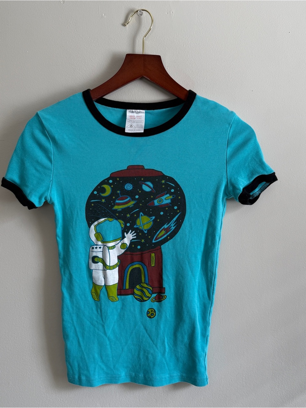 American Vintage Turquoise Ringer Tee with Space Graphic